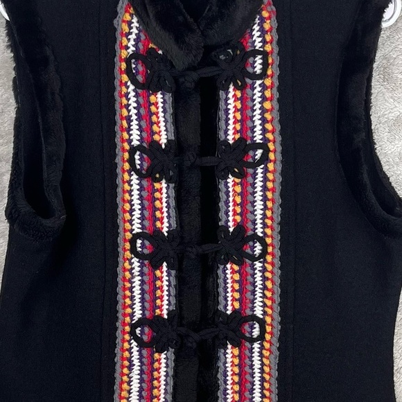 MYTHOLOGY Hippie 100% Wool Faux Fur Trim Vest Boho Hippie Large Scandinavia Knit - Picture 10 of 14